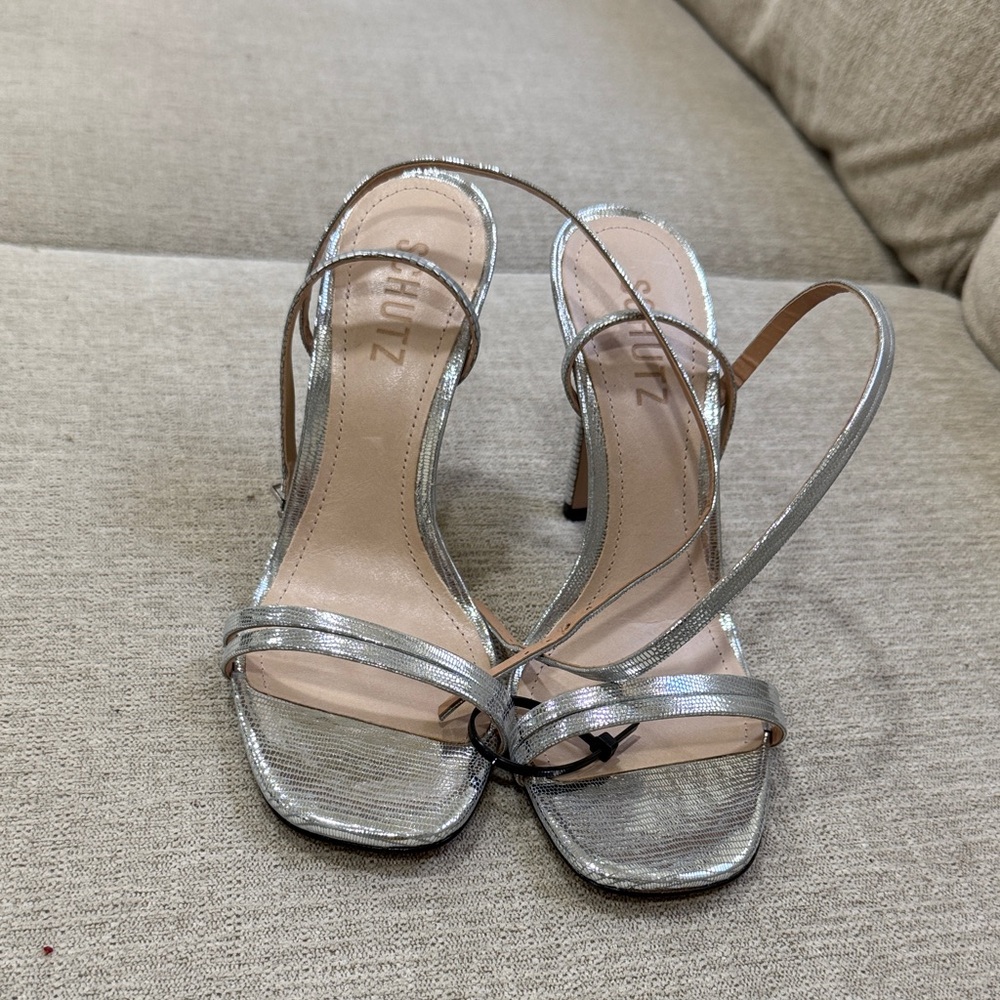 SCHUTZ Shimmering Silver Strappy Heels